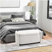 HOMCOM Sitzbank Polsterbank mit Deckel, Samtoptik (Aufbewahrungsbank, 1-St., Lagerbank), Creme, 105 x 44 x 45,5 cm