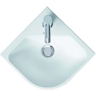 Duravit Me by Starck Eck-Waschtisch 0722433200 43,5 x 38 cm, mit Hahnloch, mit Überlauf, mit Hahnlochbank, weiß seidenmatt