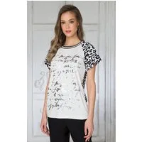 Passioni T-Shirt mit Animalprint Leo und silbernen Schriftzügen T-Shirt mit Printmix