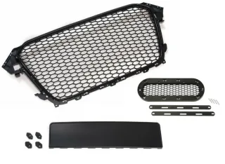 Kühlergrill Sportgrill Wabengrill Grill SCHWARZ GLANZ inklusive Emblem Halter für Audi A4 B8 8K Facelift 2011-2015