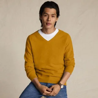 Baumwoll-Pullover mit Struktur und V-Ausschnitt, Herren,  Gelb, by Lands' End