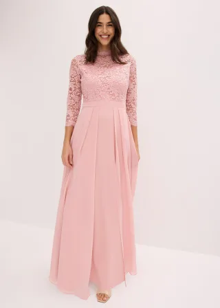 bonprix Maxikleid mit Spitze, rosa, Gr.46, Bezauberndes Abendkleid mit Spitze im Oberteil und einem Rock aus strukturiertem Crepe sowie einem überlappendem Rock aus feinem Chiffon.
