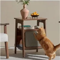 Yaheetech Beistelltisch mit Katzenbett & Kratzbrett, Sofatisch Mehrzweckmöbel für Wohnzimmer/Schlafzimmer