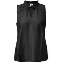 QS Hemdbluse schwarz,Casual,Viskose,Unifarben,Rüschenkragen,Ärmellos,Regular Fit