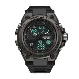 SANDA Men's Sport Dual Display Watch Outdoor Waterproof Luminous Date Week Multifunctional Digital Wristwatch