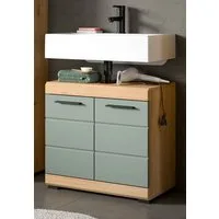 Inn.Furn Waschbeckenunterschrank Shawn (Badschrank in Salbei und Artisan Eiche, 60 x56 cm) 2 Fächer, mit MDF-Front