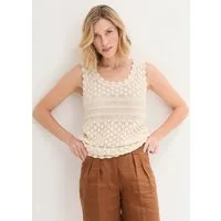 bonprix Stricktop aus Baumwollmix, figurumspielende Passform, ärmellos, ohne Kragen