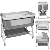 JEOBEST Beistellbett 3 in 1 Babybett & Babywiege & Reisebett, mit Rollen Kinderbett, 6-Fach Höhenverstellung,Wiege-Funktion