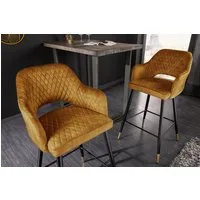 riess-ambiente Barhocker PARIS gelb/schwarz/gold - Samt, Metall, mit Armlehne & Ziersteppung (Einzelartikel, 1 St), gepolstert & im edlen Look – ideal für Kücheninsel & Hausbar