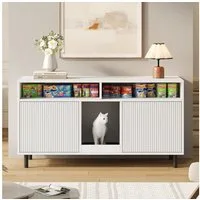 Celya Sideboard Katzentoiletten-Schrank/Katzenstreuwanne-Schrank mit Sandauffangmatte (ohne Katzenstreuwanne, 120x50x66cm, Weiß), Haustier-Schrank mit Ablage, Haustier-Sideboard/TV-Schrank