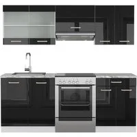 Vicco Küchenzeile R-Line, Schwarz Hochglanz/Weiß, 200 cm Ohne Arbeitsplatte