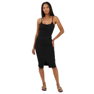Brave Soul - Midikleid für Damen, Spaghetti-Träger, Extra-Schlank, Ärmellos (Schwarz)