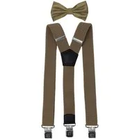 Fabio Farini Hosenträger mit passender Fliege als Set 4cm Y-Form für Herren Pack Beige 4cm Hosenträger - Unifarben Fliege