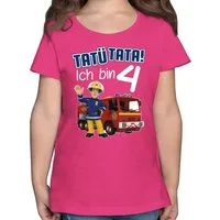 Shirtracer T-Shirt Tatü Tata Ich bin 4 Geburtstag I 4. Geburtstag Feuerwehr I Vierter Geb Feuerwehrmann Sam Mädchen