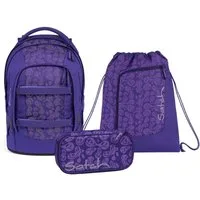 Satch Schulranzen Schulrucksack-Set PACK Bright Faces 3-teilig (3-teilig), ergonomisch, Your-Size-System: auf Körpergröße anpassbar