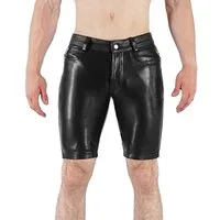 BOCKLE Lederhose Bockle® Faux Leather Pants Button Tap Kunstleder Shorts Leder