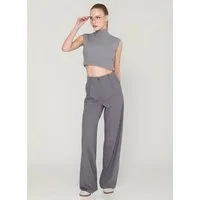 fashionshowcase Palazzohose Damen Stoffhose Marlenehose mit elastischem, hohem Bund knitterfrei, weites Bein, elastischer Bund