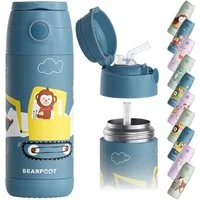 BEARFOOT Trinkflasche Thermo Kinder Trinkflasche Edelstahl - Bagger Affe blau, Thermosflasche, auslaufsicher, Edelstahl, Kinderflasche, BPA-frei