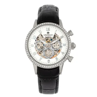 Empress Beatrice Automatikuhr mit Skelett-Zifferblatt und Lederarmband mit Tag/Datum