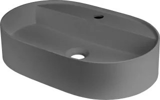 Neuesbad Serie 600 Mineralguss Aufsatzwaschtisch mit Armaturenbank, anthrazit metallic, 550x350MM NB1CQS_TU6B1