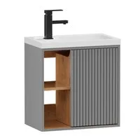 UEV Waschtisch klein Waschbecken mit Unterschrank set Badmöbel Gäste-WC (Breit 50cm, Komplett-Set, Badezimmmer Schrank für Gäste WC, Unterschrank mit Harzbecken Wasserhahn Pop-up-Ablassventil), Waschtischunterschrank hängend Breit 50,5cm