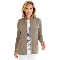 GOLDNER Strickjacke Herbstcardigan mit Reißverschluss Baumwolljacke mit Taschen, Stehkragen mit Kordel und Langarm
