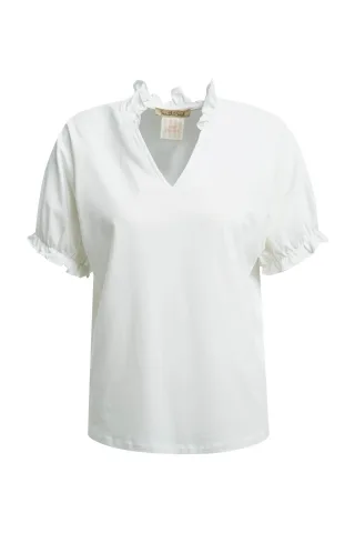 Smith&Soul - Relaxed T-Shirt Ruffle Sleeves offwhite - Gr. - M