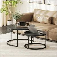 HOMCOM Couchtisch 2er Set, stapelbar, in Marmoroptik, mit Metallgestell (Satztisch, 2-St., Wohnzimmertisch), 78,5 x 78,5 x 46,5 cm, Schwarz