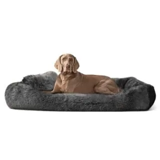 Tierlando PEDRO - Orthopädisches Hundebett mit kuscheligem Langflor schwarz/ graphit 1,3 m, 22 cm, 1 m