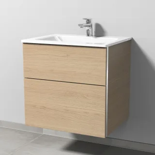 Sanipa 3way Glas-Set Glas-Waschtisch und Unterbau mit 2 Auszügen, Eiche-Nordic BR20148