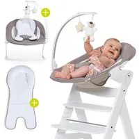 Hauck Hochstuhltablett Bouncer 2in1 Deluxe - Sand, Neugeborenenaufsatz & Babywippe für Alpha & Beta Hochstuhl ab Geburt