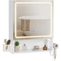 MSMASK Badezimmerspiegelschrank mit LED-Beleuchtung & Steckdose, Wandmontiert mit Stauraum (1-St) Spiegelschrank 50x16x60cm