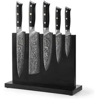 Wakoli Messer-Set Elite Cuisine 5 Damast Küchenmesser, G10 Griffe & magn. Messerblock (Damastmesser-Set & Messerblock, 6-tlg., 5 Damastmesser + Messerblock), Klingenlängen von 9 - 20 cm