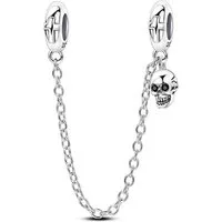 PANDACHARMS Bead Stopper Sicherheitskette mit Totenkopf, 925er Sterling Silber
