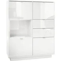 Vladon Highboard Metro (Highboard, mit 4 Türen, 2 Schubladen und 1 offenem Fach), Weiß Hochglanz (103 x 123 x 37,5 cm)