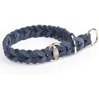 CopcoPet Hunde-Halsband Fettlederhalsband mit Zugstopp Ring, Verchromt, Leder, Geflochten, Handarbeit