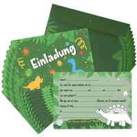 TOBJA Einladungskarten 12 Einladungskarten inkl. Umschläge - Dino Party, Partyeinladungen A6 (10,5 x 14,8 cm) Postkarten