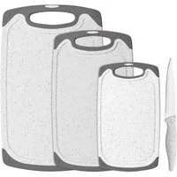 GRÄWE Schneidebrett Schneidebrett-Set, 4-teilig, inkl. Messer, Granit-Look