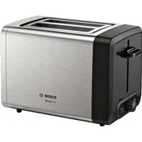 BOSCH Toaster DesignLine TAT4P420DE, integrierter Edelstahl-Brötchenaufsatz, 2 kurze Schlitze, 820 W, Abschaltautomatik, Auftaufunktion, Liftfunktion, Breit, Edelstahl