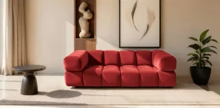 Sofa Designersofa BLANCHE 3-Sitzer in Stoff Bluvel Bordeauxrot
