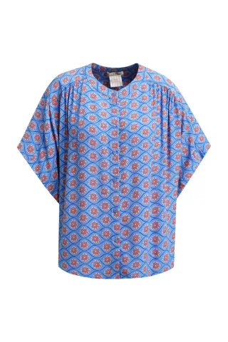 Smith&Soul - Half Slv Batwing Blouse with Placket indigo print - Gr. - XS