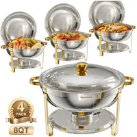 Warmounts Speisenwärmer 7,6L Buffetwärmer, (4-tlg., 8QT Buffet Warmhalter Set), mit Deckelhalter für Catering, Hochzeit, Party