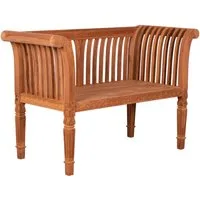 MR.DEKO Gartenbank Newport – Teakholz Bank 120 cm, geschnitzt, mediterran (2-Sitzer Bank, zerlegt geliefert, ideal für Terrasse, 1-St), Massive Sitzbank Garten und Balkon, 250 kg belastbar