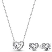 Pandora Herzkette 21781, Schmuckset Kette & Ohrringe Verschlungenes Herz & Schmetterling