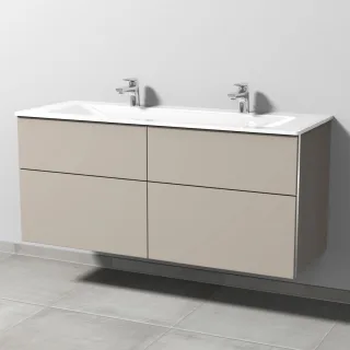 Sanipa 3way Glas-Set Glas-Doppelwaschtisch und Unterbau mit 4 Auszügen, Kaschmir-Matt BP2081U