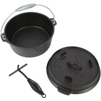 El Fuego Kasserolle El Fuego® Dutch Oven, Eisenguss (Set, 4-tlg), aus Gusseisen, mit spezieller Oberflächenveredelung, 5,6 l