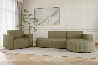Sofa Set 2-teilig Sessel und Ecksofa PALMA XS Stoff Scala Kiwi Ottomane Rechts