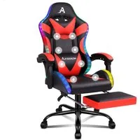 ALFORDSON Gaming-Stuhl Massagestuhl mit LED, ergonomischer Schreibtischstuhl mit 150° Neigung, Einziehbarer Fußstütze, PU-Leder, Höhenverstellbar, 180 kg Tragkraft