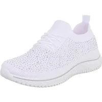Ital-Design Bequemer Sneakers für Damen mit atmungsaktivem Obermaterial Sneaker (91554393) Flach Sneakers Low in Weiß