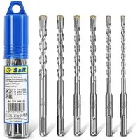 S&R Hammerbohrer SDS Plus Aufnahme, 4 x Schneiden, Stahlbeton Bohrer Satz, (Set, 6-tlg: 6, 8, 10, 12mm x 160 mm), für (armierten) Beton, Stein, Granit, mit 4 Schneiden-Geometrie